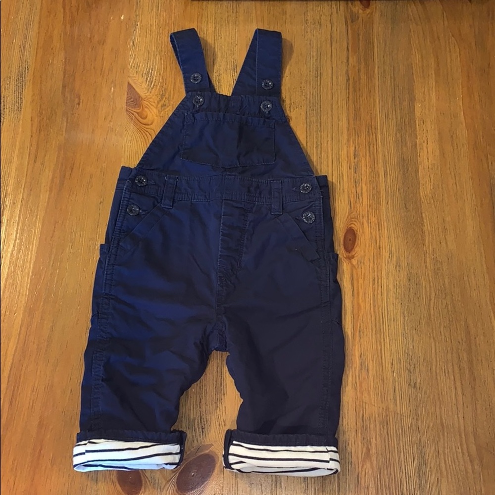 Navy Gap lined with stripes Overalls Sz 6-12 Month